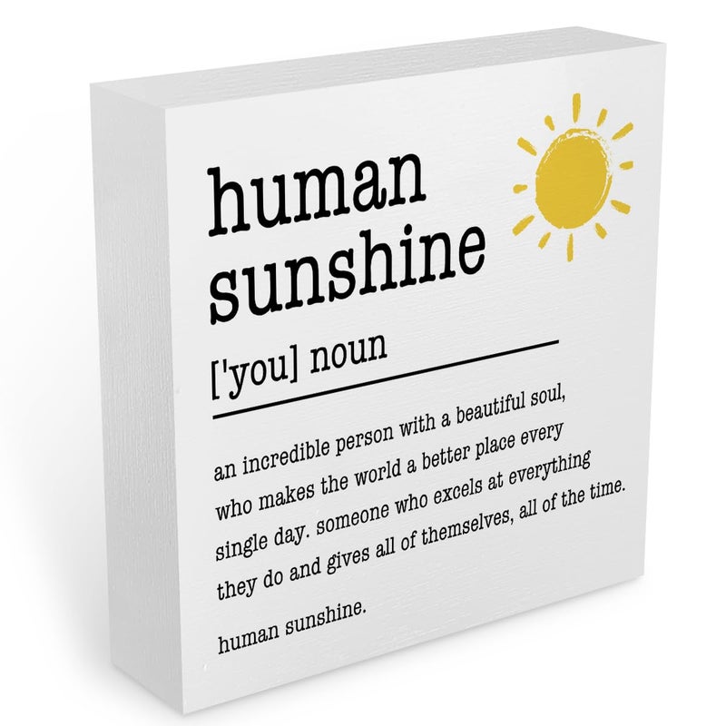 BLUE LEAVES Sunshine Gifts Inspirational Office Supplies Human Sunshine Gift Decor White Wooden Box Sign Motivational Appreciation Gifts for Teacher Coworker Doctor Cubicle Accessories Home Table Decorations  - Image 1
