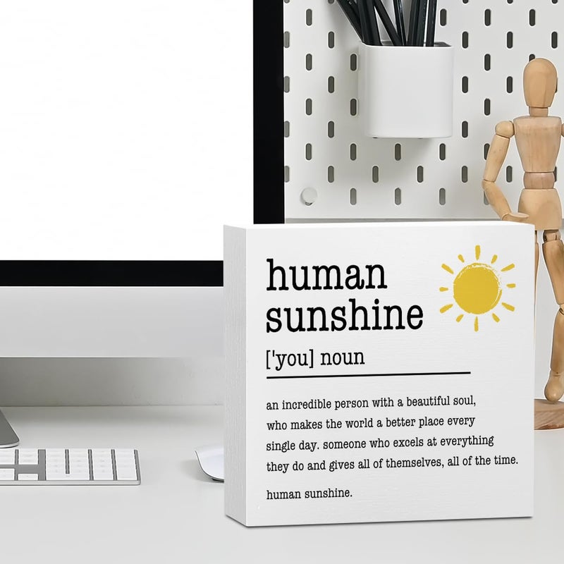 BLUE LEAVES Sunshine Gifts Inspirational Office Supplies Human Sunshine Gift Decor White Wooden Box Sign Motivational Appreciation Gifts for Teacher Coworker Doctor Cubicle Accessories Home Table Decorations  - Image 5