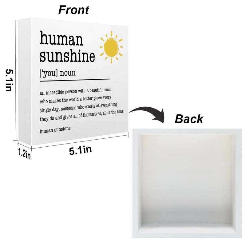 BLUE LEAVES Sunshine Gifts Inspirational Office Supplies Human Sunshine Gift Decor White Wooden Box Sign Motivational Appreciation Gifts for Teacher Coworker Doctor Cubicle Accessories Home Table Decorations  - Image 2