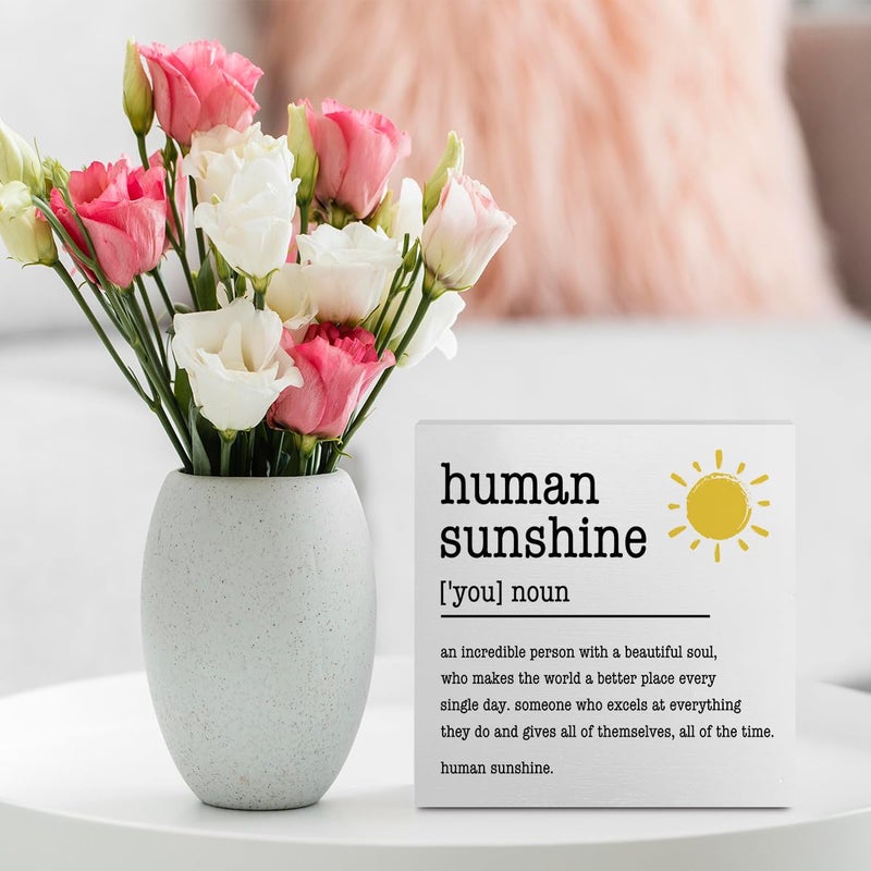 BLUE LEAVES Sunshine Gifts Inspirational Office Supplies Human Sunshine Gift Decor White Wooden Box Sign Motivational Appreciation Gifts for Teacher Coworker Doctor Cubicle Accessories Home Table Decorations  - Image 3