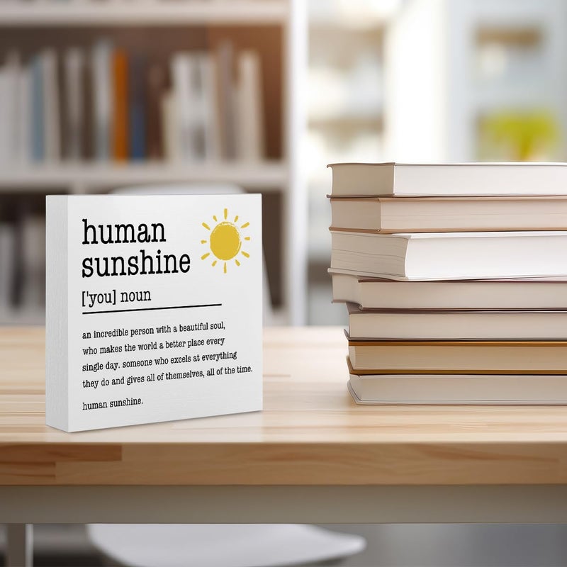 BLUE LEAVES Sunshine Gifts Inspirational Office Supplies Human Sunshine Gift Decor White Wooden Box Sign Motivational Appreciation Gifts for Teacher Coworker Doctor Cubicle Accessories Home Table Decorations  - Image 4