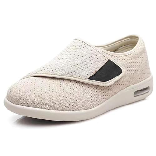 EDCYF Women's Diabetic Shoes Wide Width Shoes Comfortable Adjustable with Non-Slip Air Cushion Bottom for Elderly Swollen Feet Walking Edema Sneakers Beige - Image 1