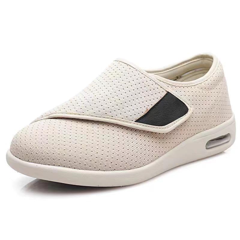 EDCYF Women's Diabetic Shoes Wide Width Shoes Comfortable Adjustable with Non-Slip Air Cushion Bottom for Elderly Swollen Feet Walking Edema Sneakers Beige - Image 3
