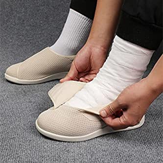 EDCYF Women's Diabetic Shoes Wide Width Shoes Comfortable Adjustable with Non-Slip Air Cushion Bottom for Elderly Swollen Feet Walking Edema Sneakers Beige - Image 2