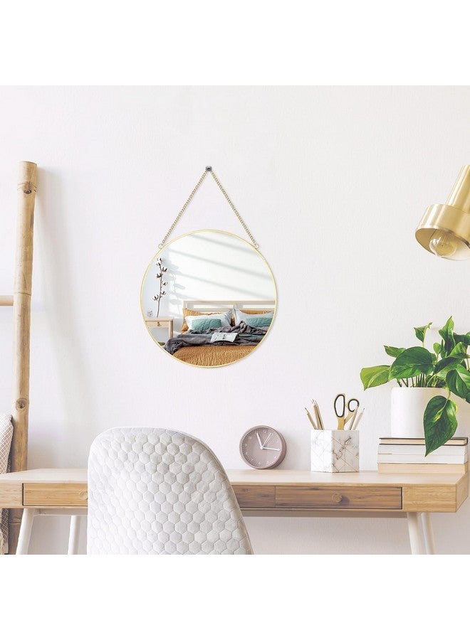 LONGWIN Hanging Wall Circle Mirror Decor Gold Geometric Mirror with Chain for Bathroom Bedroom Living Room 11.8" - Image 3