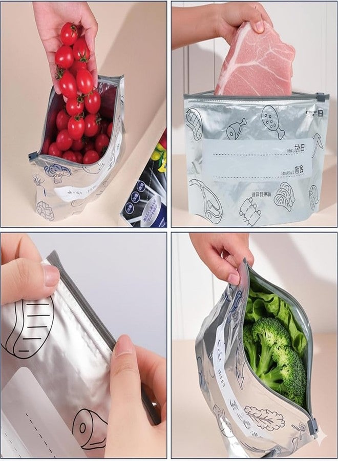 Pekos Reusable Aluminum Foil Food Storage Bags with Zipper Lock | Leakproof Waterproof Freezer Safe Stand Up Pouch for Vegetables Meat Fruits | Washable Kitchen Fridge Storage Bags (30 Psc) - Image 4