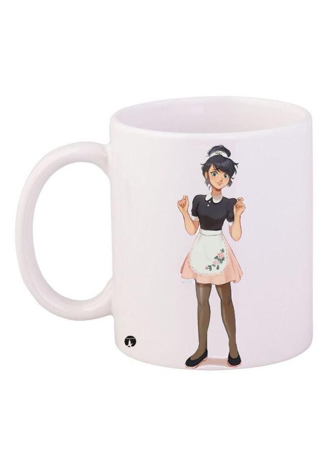 Cartoon Girl Printed Coffee Mug White/Black/Beige 11ounce