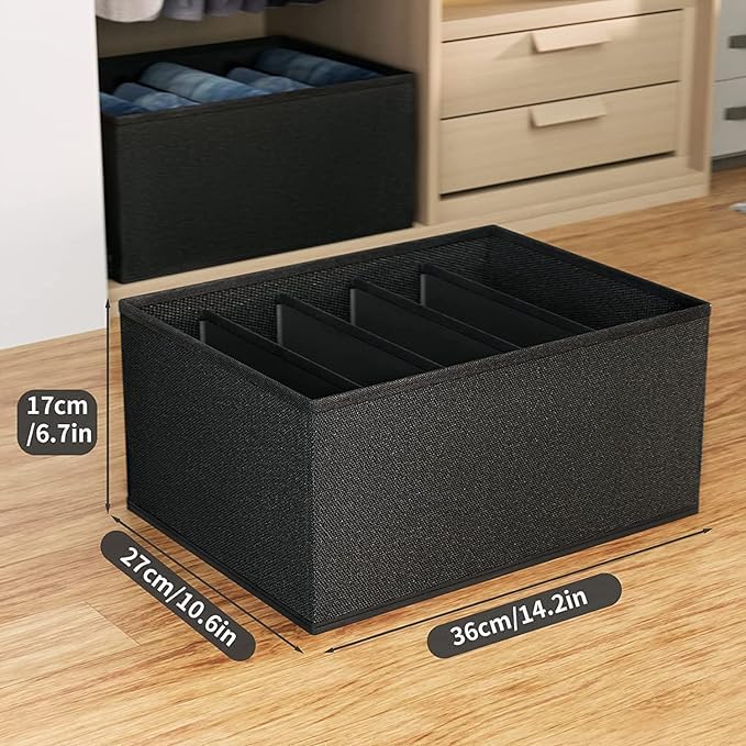 M Teaser M Teaser 7 Grid Wardrobe Closet Organizer For Clothes Almirah Drawer Storage Organiser Foldable and Stackable Jeans Sweater Dresses TShirts Organizer Box Pack of 2 Black  - Image 5
