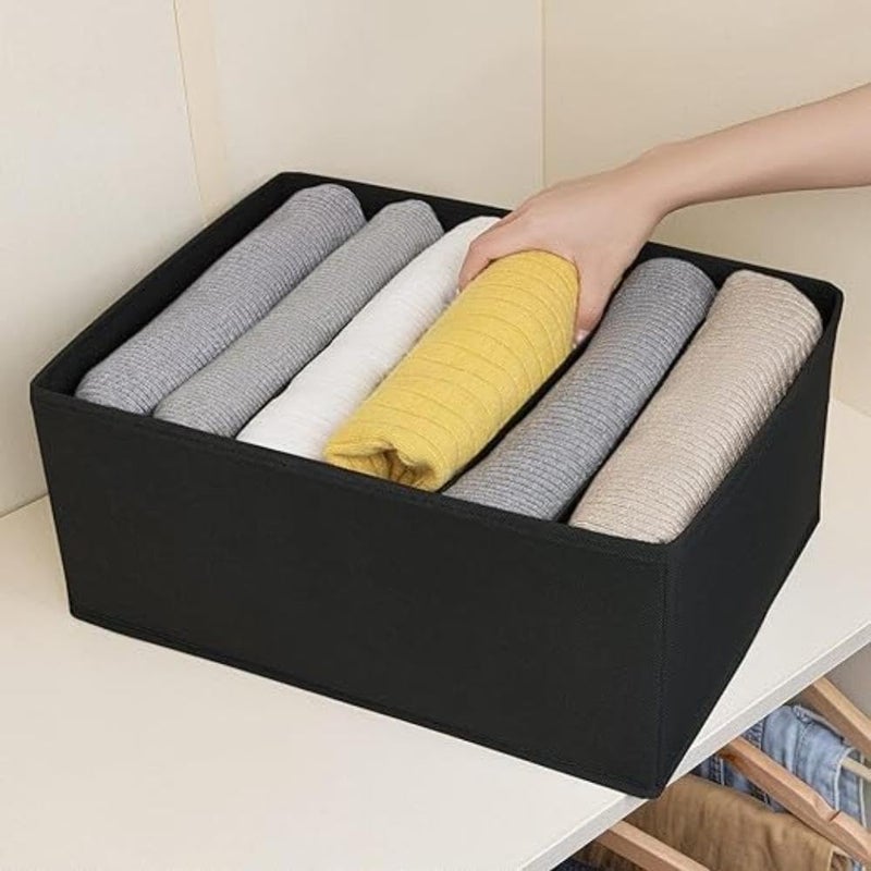 M Teaser M Teaser 7 Grid Wardrobe Closet Organizer For Clothes Almirah Drawer Storage Organiser Foldable and Stackable Jeans Sweater Dresses TShirts Organizer Box Pack of 2 Black  - Image 2