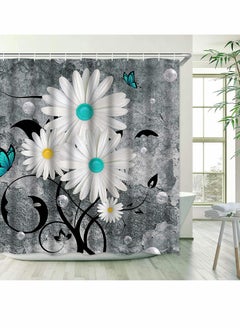 Excefore Shower Curtain Floral Butterfly White Daisy Shower Curtain for Bathroom Farmhouse Rustic Bathroom Curtain with 12 Hooks Waterproof Fabric Flower Bathroom Shower Curtains 72" x 72" (Grey)  - Image 4