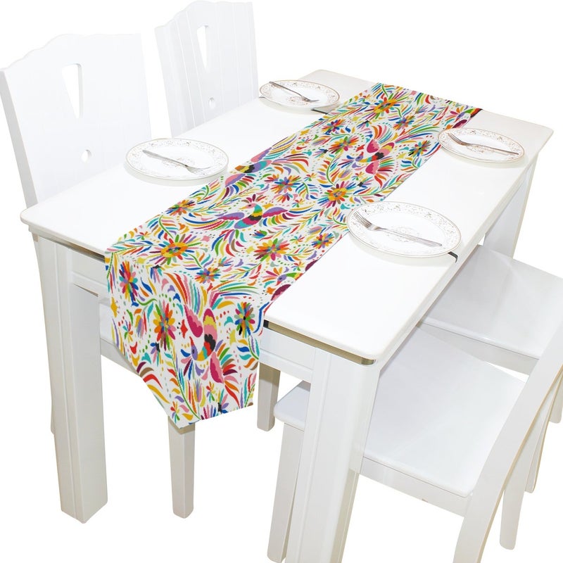 ALAZA ALAZA Table Runner Home Decor Mexican Colorful Birds and Flowers Table Cloth Runner Coffee Mat for Wedding Party Banquet Decoration 13 x 90 inches 
