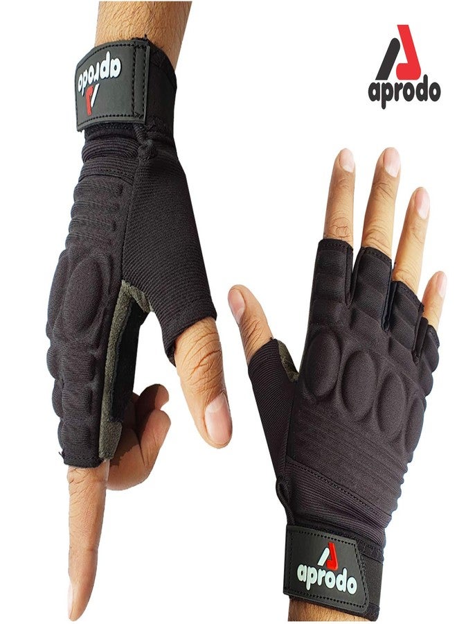 Aprodo Sports Leather Fitness Gloves Gym Workout Gloves with Padded Knuckle Protector (Pack of 1 Pair) (Black and Grey, Large) - Image 4