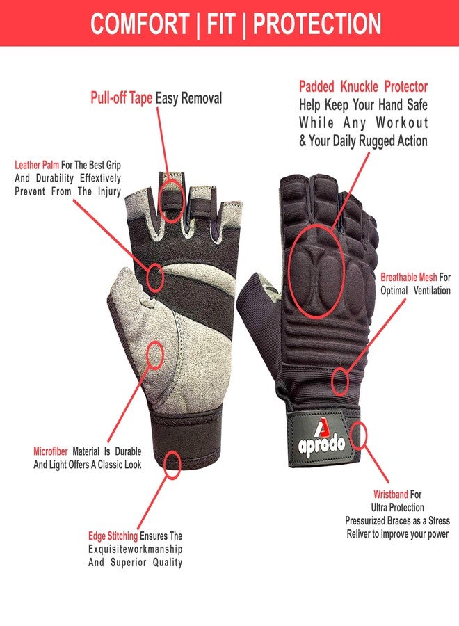 Aprodo Sports Leather Fitness Gloves Gym Workout Gloves with Padded Knuckle Protector (Pack of 1 Pair) (Black and Grey, Large) - Image 3