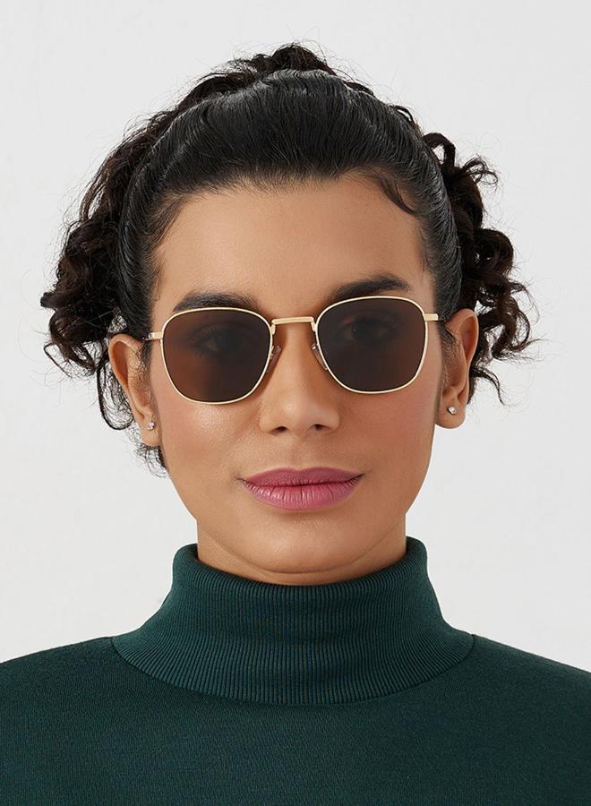 بلاك أوت نظارات شمسية للجنسين مربعة بحماية من الأشعة فوق البنفسجية  ذهبي بني - Image 4