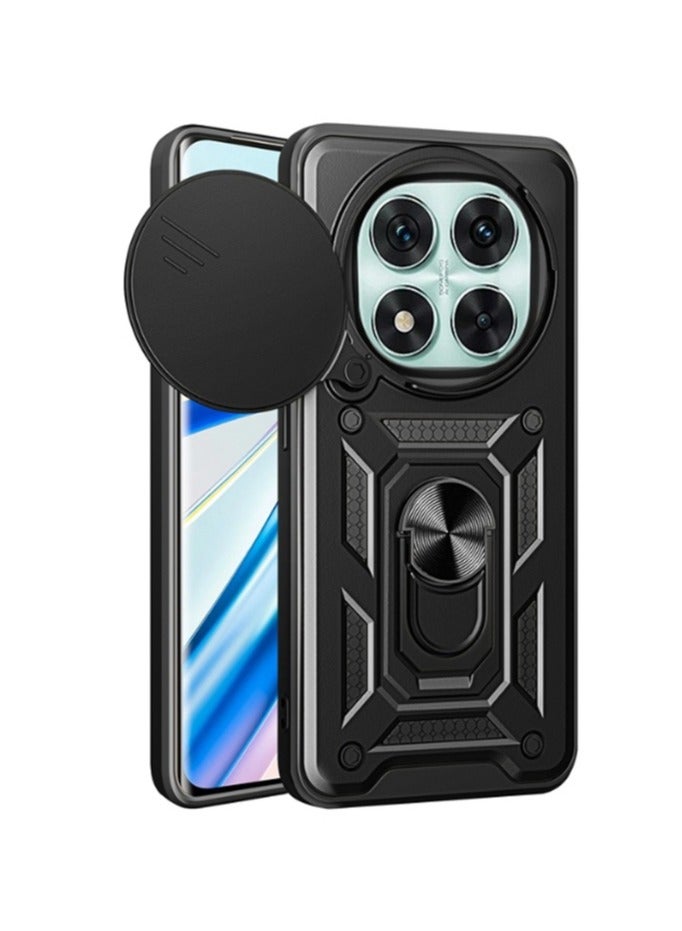 for Xiaomi POCO X7 5G / Redmi Note 14 Pro 5G Case, Slide Camera Lens Cover, Magnetic Ring Holder Kickstand Protective Phone Case for Redmi Note 14 Pro 5G / Xiaomi POCO X7 5G, Black