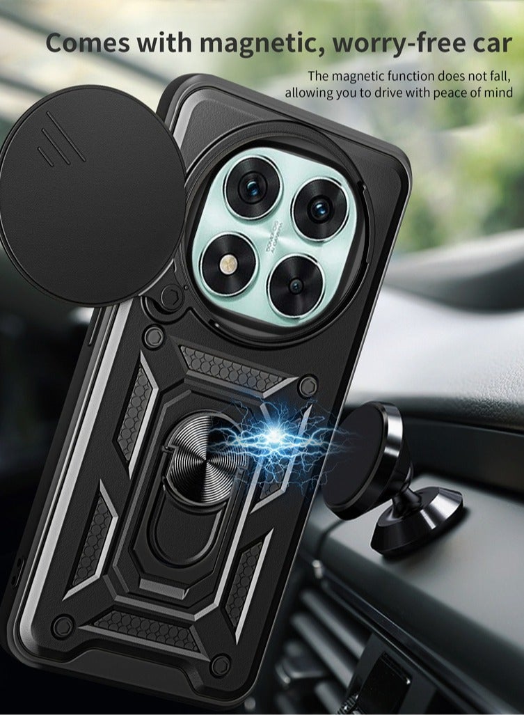 for Redmi Note 14 Pro 5G / Xiaomi POCO X7 5G Case, Slide Camera Lens Cover, Magnetic Ring Holder Kickstand Protective Phone Case for Redmi Note 14 Pro 5G / Xiaomi POCO X7 5G, Black - Image 4