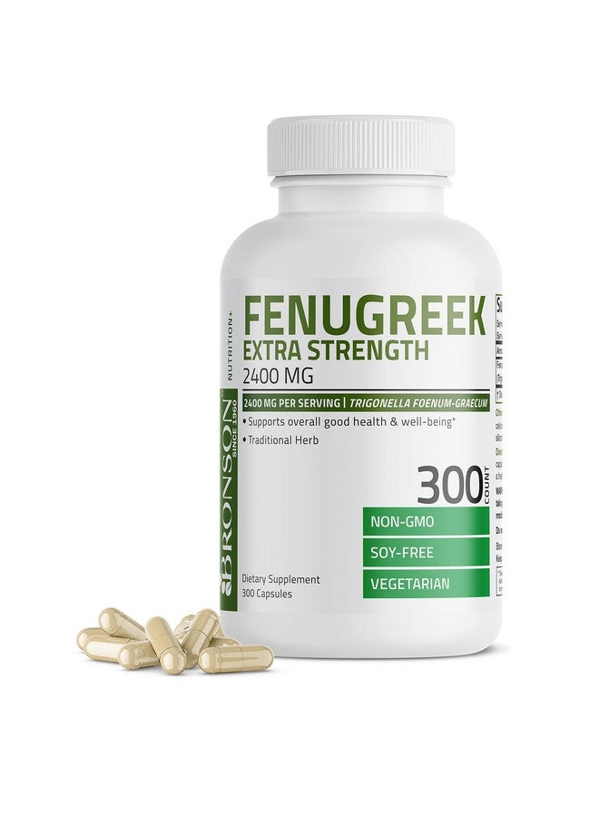 Bronson كبسولات مسحوق بذور الحلبة قوة إضافية 2400 ملغ لكل حصة ترغونيللا فونيومغرايكوم غير معدلة وراثيًا خالية من الصويا نباتية 300 كبسولة - Image 1