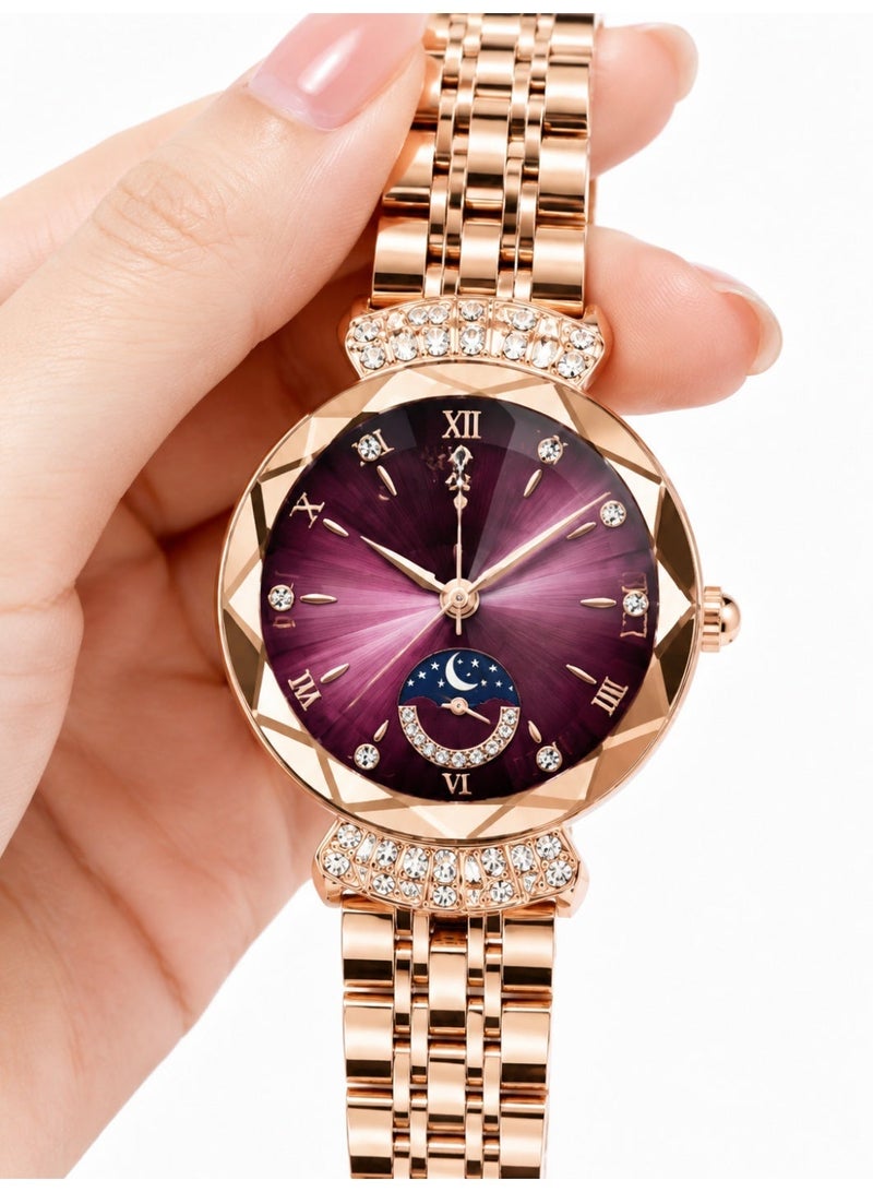 Moon and Star Adorned Watch with Modern Bracelet for Women - Image 1