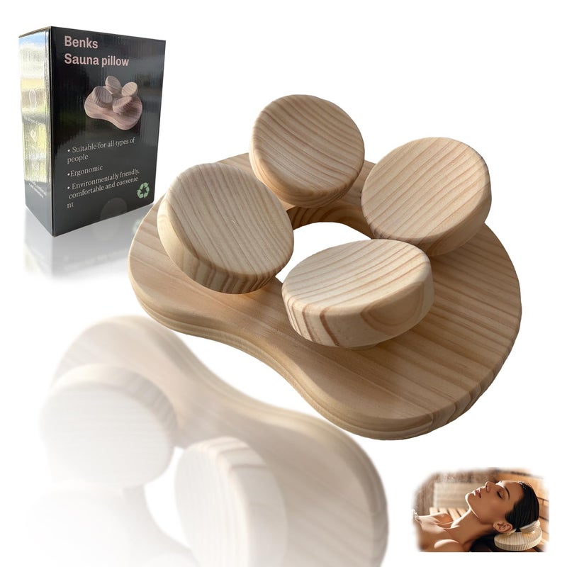 Benks Wooden Sauna Headrest with rotatable disc, Sauna Pillowï¼ŒSauna Accessory for Stiff Neck, Shoulder Pain, Head Health and Relaxation - Image 1
