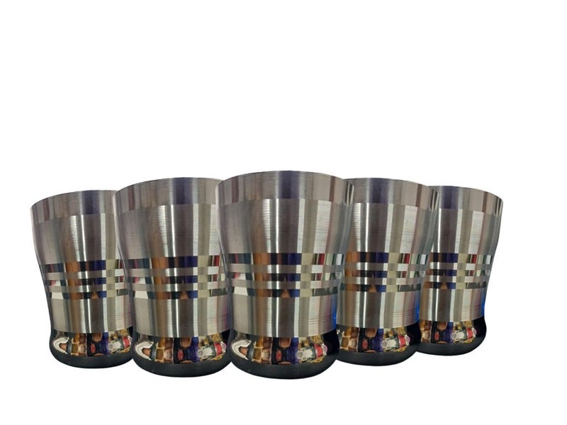 ATEVON Damru Stainless Steel Glass Set 300 ml Ideal for Water Juice Refreshments Elegant Silver Set of 6 - Image 2