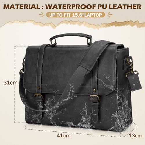 IGOLUMON Messenger Bag for Men 15.6 inch Vintage Leather Waterproof Laptop Briefcase Large Computer Laptop Bag Leather Satchel Bag Retro Shoulder Bag, Grey - Image 2