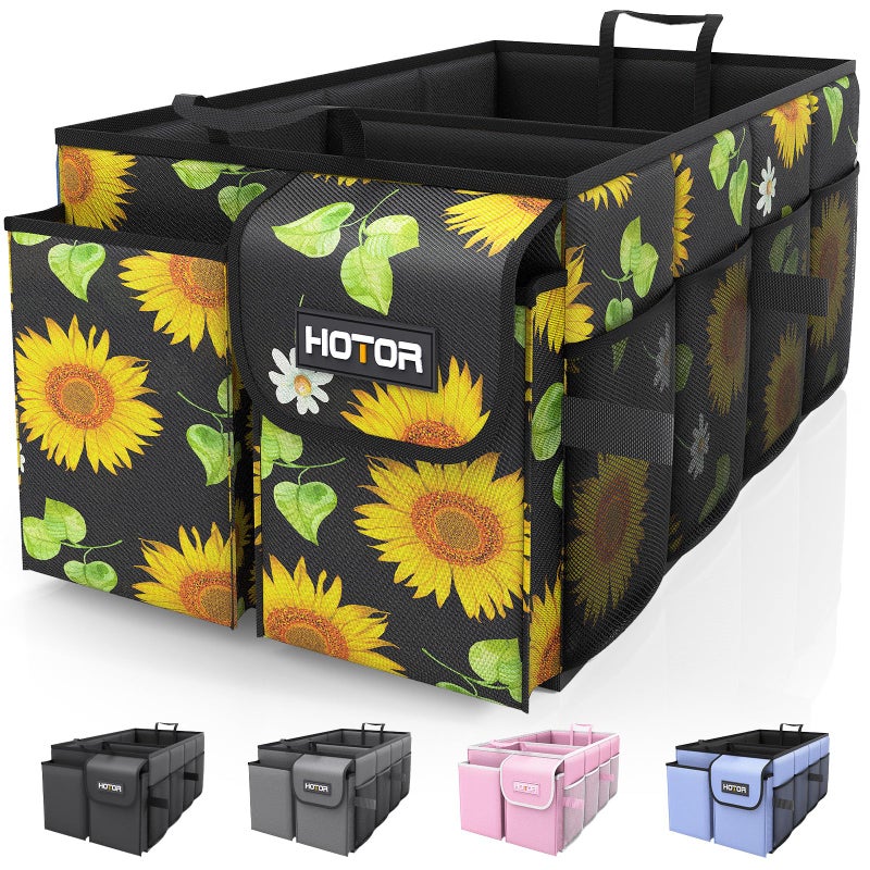 HOTOR Foldable Trunk Organizer - SUV & Sedan, Sturdy Car Organization with 2 Compartments, 21.3"12.6"10.6"