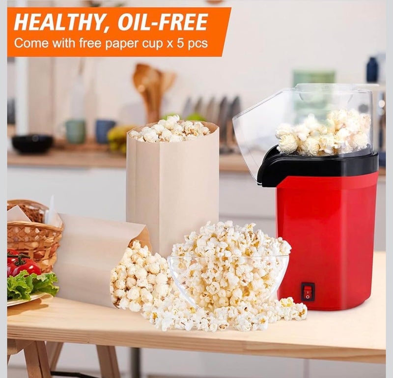 Fast Popcorn Machine With Hot Air, No Oil, 1200W Popcorn Popper Machine, 2 Min Fast Bang, One Button Operation, Red - Image 4