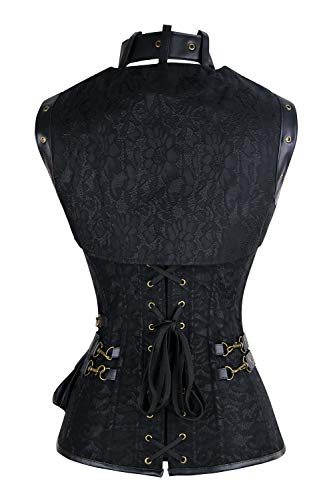 Charmian Women's Retro Goth Spiral Steel Boned Brocade Steampunk Bustiers Corset with Jacket and Belt Black Medium - Image 3