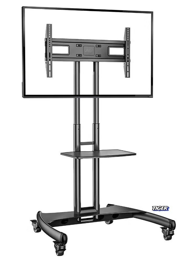 TIGER Mobile TV Stand with Lockable Wheels for 32-65 Inch TVs – Adjustable Height - Sturdy Steel Frame, TV Cart with Mount, Rolling TV Stand with Locking Wheels, Compatible with LED, LCD, and Plasma TVs, Black - Image 1