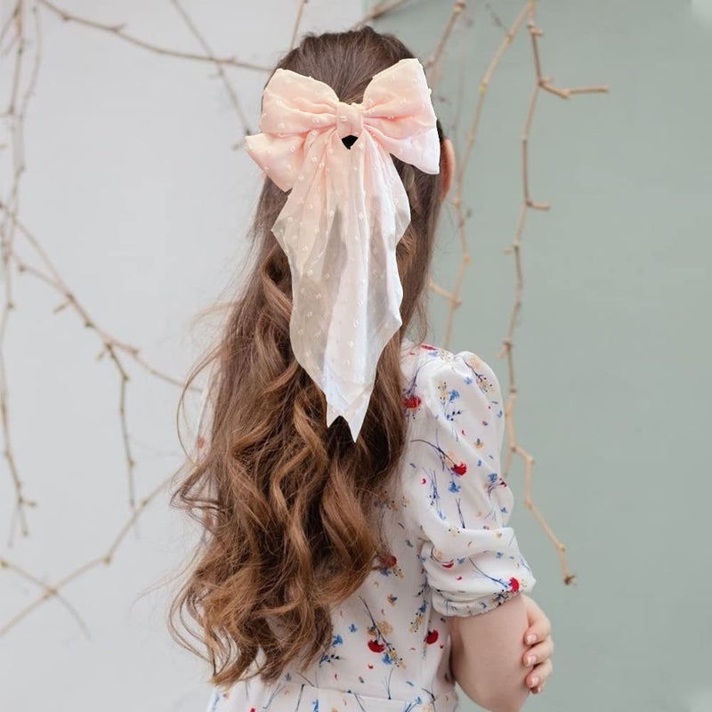LAPOHI 3 Pieces Large Hair Bows with Long Tail for Women and Girls - Big Plain Color Bowknot Barrettes in Bright Colors - Image 4