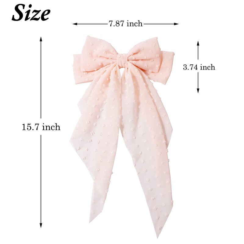 LAPOHI 3 Pieces Large Hair Bows with Long Tail for Women and Girls - Big Plain Color Bowknot Barrettes in Bright Colors - Image 3