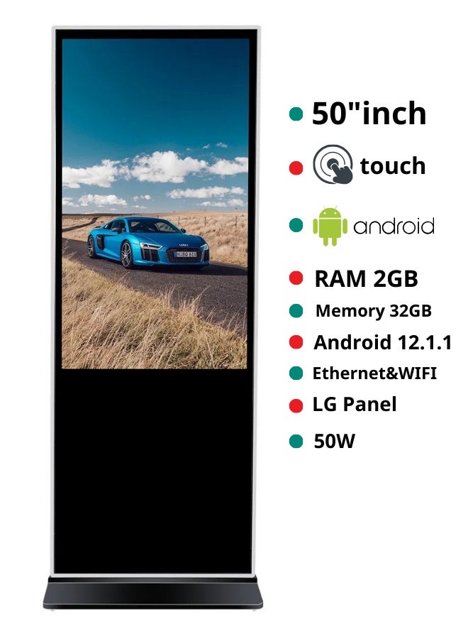 Smart Techo 50"Floor standing Digital Signage IR touch, Android 12, 2G+32G,3 USB LG panel,400nits  - Image 1