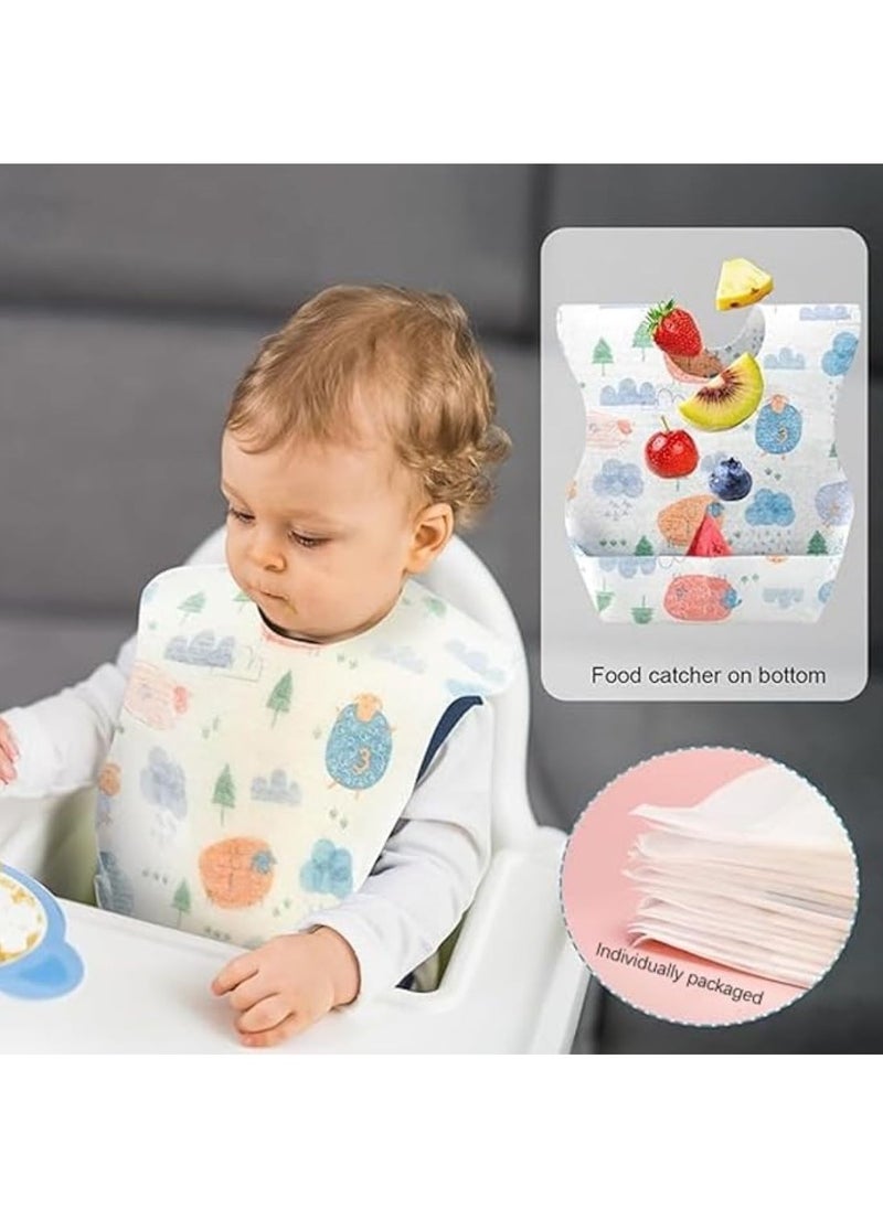SKY-TOUCH Disposable Baby Bibs 60pcs, Portable Waterproof Bib with Crumb Catcher for Girls and Boys, Individually Packaged Suitable for traveling and outing, Baby Bibs Travel Essential  - Image 5
