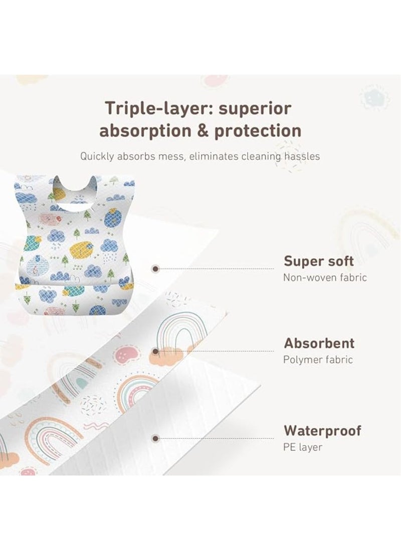 SKY-TOUCH Disposable Baby Bibs 60pcs, Portable Waterproof Bib with Crumb Catcher for Girls and Boys, Individually Packaged Suitable for traveling and outing, Baby Bibs Travel Essential  - Image 4
