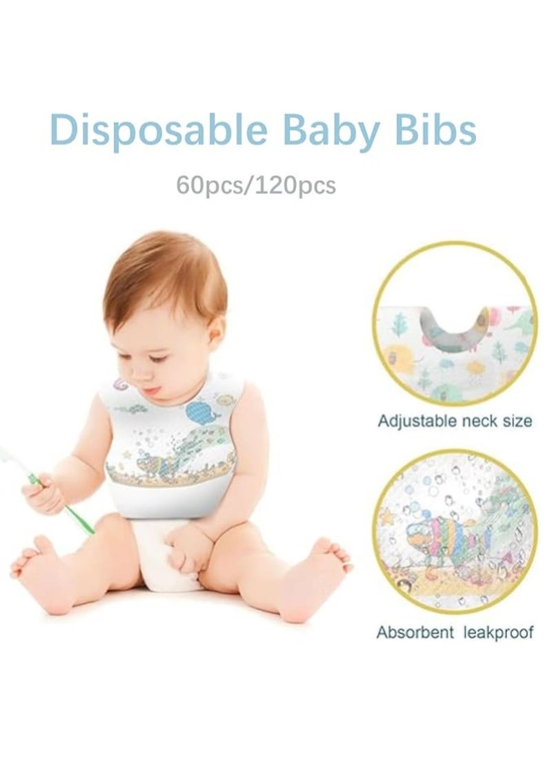 SKY-TOUCH Disposable Baby Bibs 60pcs, Portable Waterproof Bib with Crumb Catcher for Girls and Boys, Individually Packaged Suitable for traveling and outing, Baby Bibs Travel Essential  - Image 2