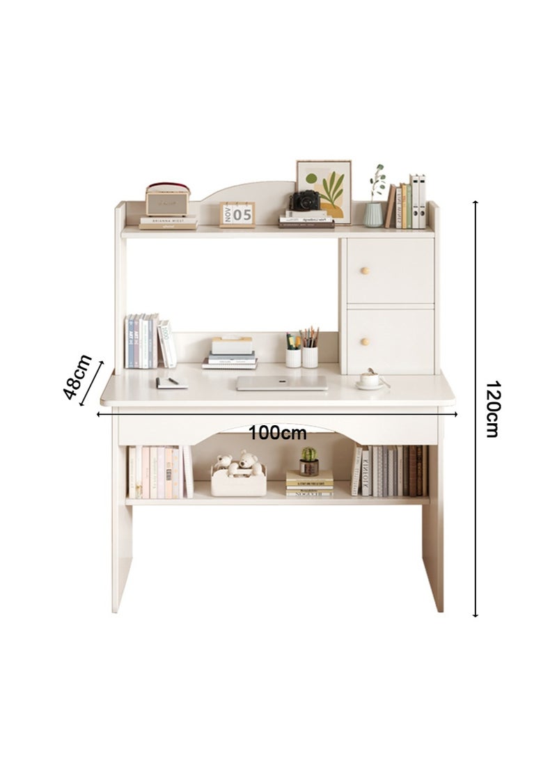 TAPIT Home Office Desk with Bookshelf, Wooden Computer Desk for Home Office Gaming, Study Desks with Storage Lockers, Writing Table for Students (100x48x120cm - White) - Image 2