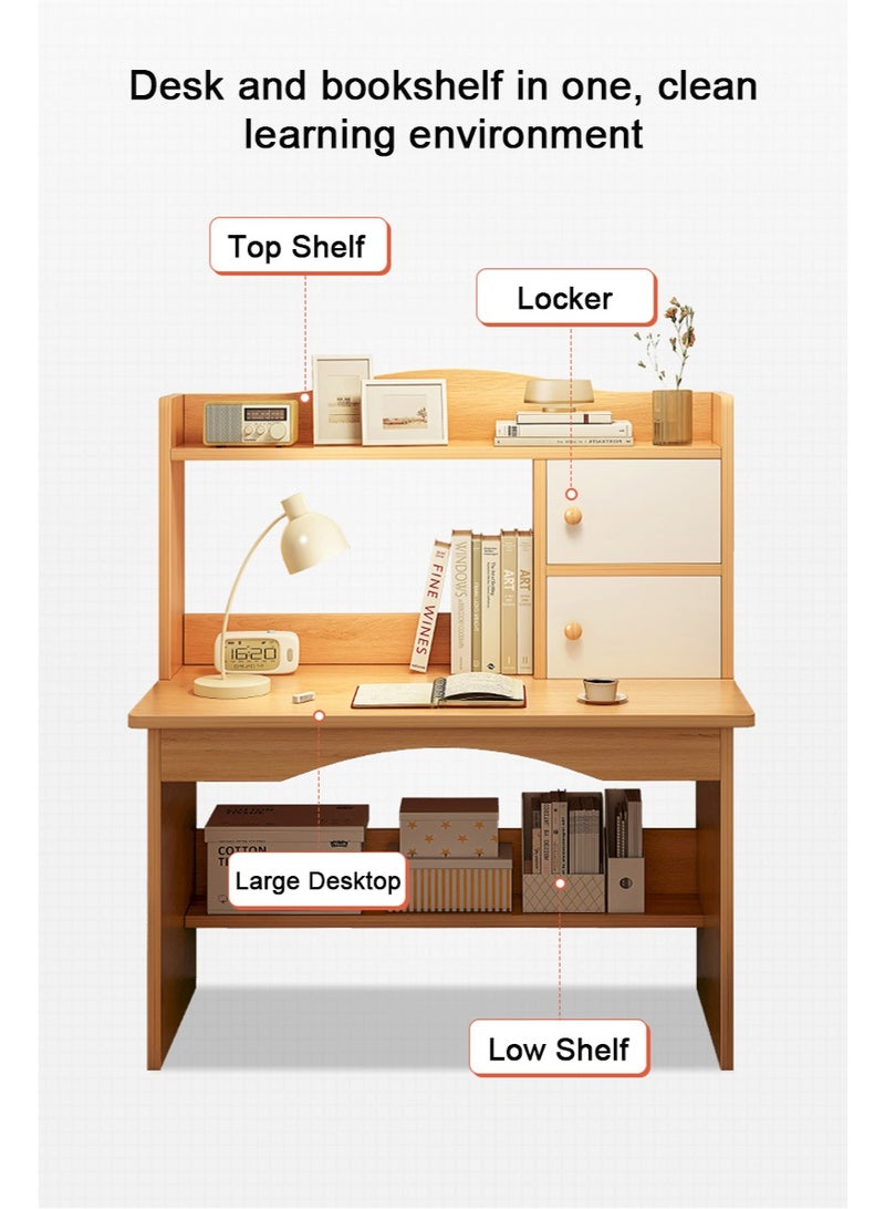 TAPIT Home Office Desk with Bookshelf, Wooden Computer Desk for Home Office Gaming, Study Desks with Storage Lockers, Writing Table for Students (100x48x120cm - White) - Image 4