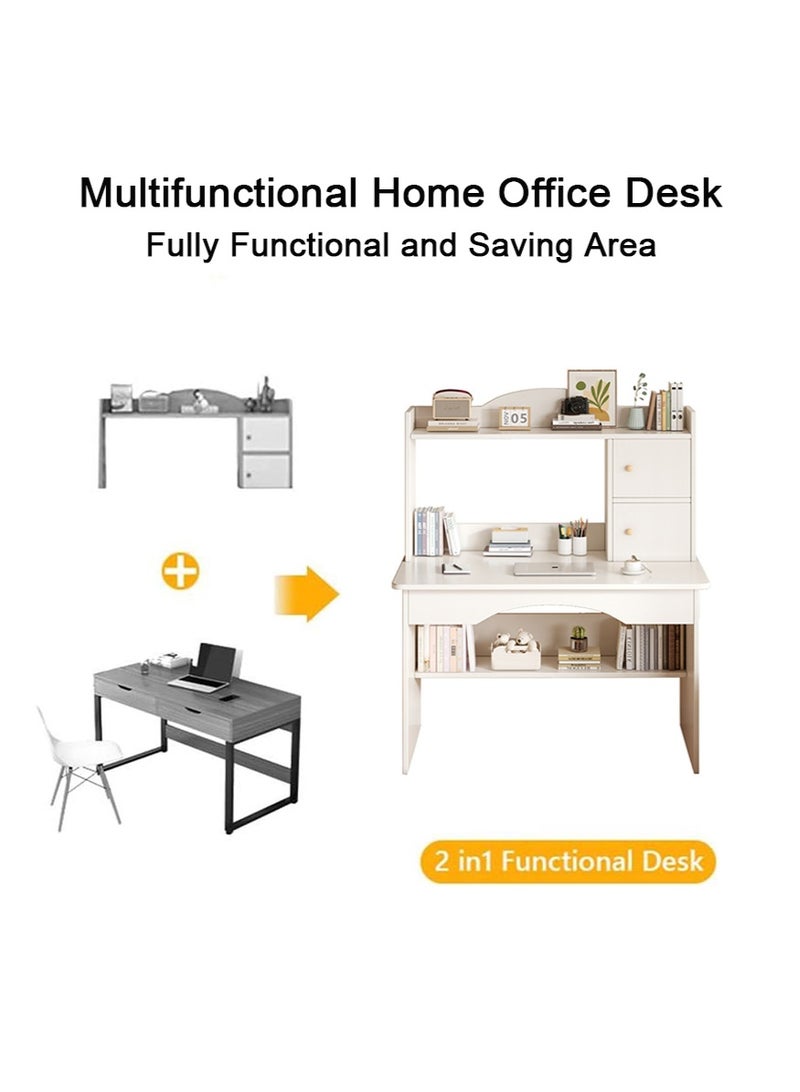 TAPIT Home Office Desk with Bookshelf, Wooden Computer Desk for Home Office Gaming, Study Desks with Storage Lockers, Writing Table for Students (100x48x120cm - White) - Image 3