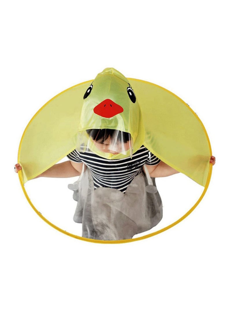 SYOSI Raincoat Cartoon Kids Umbrella, Flying Saucer Umbrella, Portable Reusable Raincoats Hand Free Umbrella Hat, Children Comic Cute Yellow Duck Hat, Suitable Height 120-150cm - Image 1