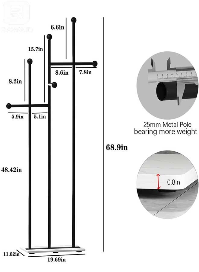 رَوَائِد حامل معاطف بقاعدة رخامية، حامل ملابس معدني ثقيل التحمل، شجرة معاطف لتعليق الملابس والقبعات والأوشحة وحقائب التوت. - Image 5