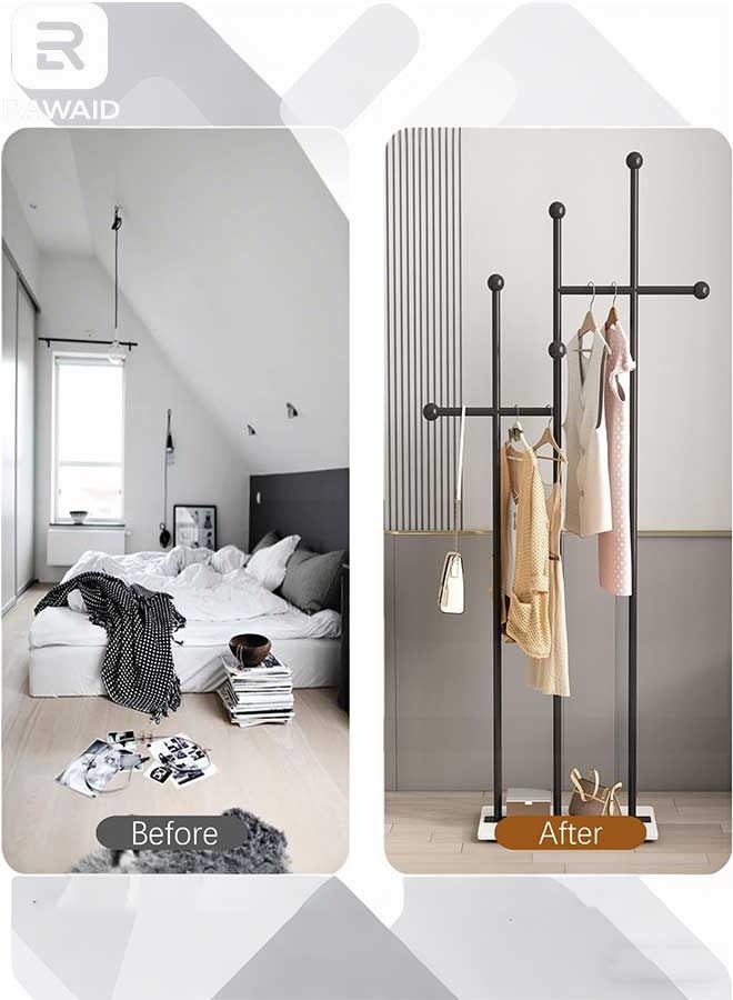 رَوَائِد حامل معاطف بقاعدة رخامية، حامل ملابس معدني ثقيل التحمل، شجرة معاطف لتعليق الملابس والقبعات والأوشحة وحقائب التوت. - Image 4