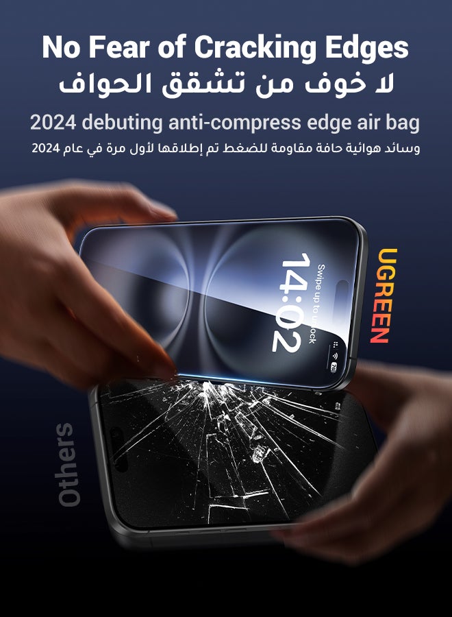 Ugreen 2Pack iPhone 16 15 Plus Screen Protector 6.7 Inch HD Clear Easy Installation Frame Military-Grade Protection Scratch Resistant, Anti-Fingerprint, 9H Tempered Glass Film For iPhone 16 15 Plus - Image 5