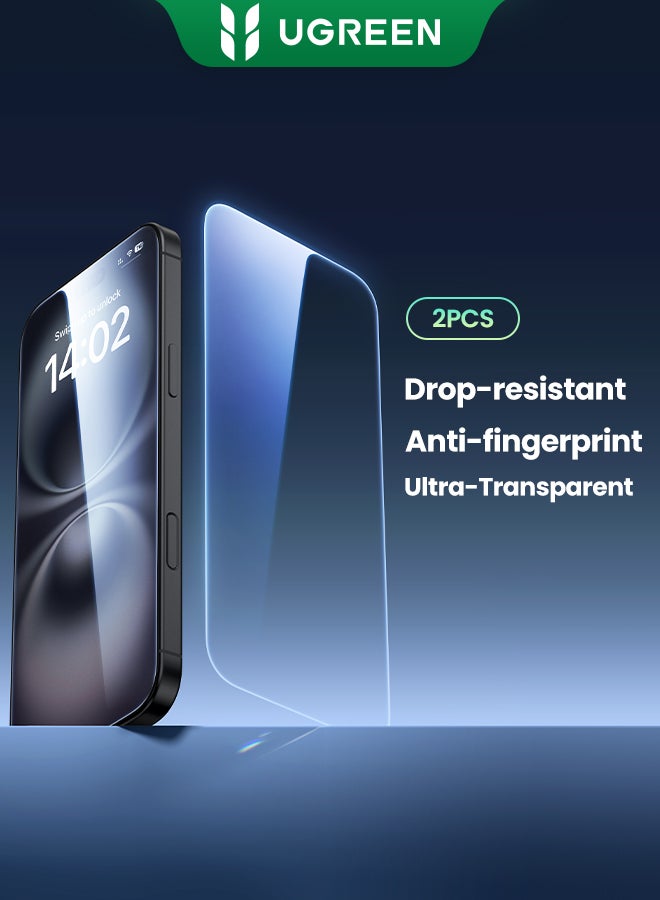 Ugreen 2Pack iPhone 16 15 Plus Screen Protector 6.7 Inch HD Clear Easy Installation Frame Military-Grade Protection Scratch Resistant, Anti-Fingerprint, 9H Tempered Glass Film For iPhone 16 15 Plus - Image 1