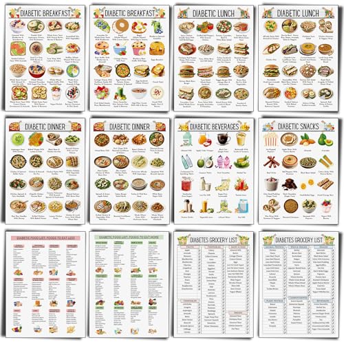 Sinload 12 Pcs Diabetes Food List Diabetes Meal Chart Information Diet Plan Low Carb Foods List for Blood Sugar Control Diabetic Food Plan - Image 1