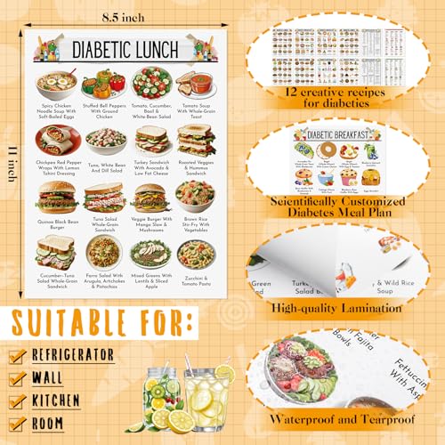 Sinload 12 Pcs Diabetes Food List Diabetes Meal Chart Information Diet Plan Low Carb Foods List for Blood Sugar Control Diabetic Food Plan - Image 3