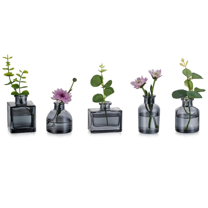 Glasseam Gray Glass Bud Vase: Mini Small Vases for Centerpieces Cute Flower Vase Set of 5 Tiny Vases for Flowers Decorative Centerpiece Table Decor for Wedding Party Dining Room Decoration - Image 1