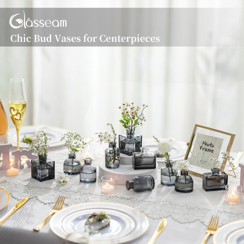 Glasseam Gray Glass Bud Vase: Mini Small Vases for Centerpieces Cute Flower Vase Set of 5 Tiny Vases for Flowers Decorative Centerpiece Table Decor for Wedding Party Dining Room Decoration - Image 4