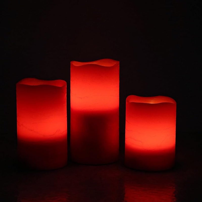 Rhytsing Red Battery Operated Candle with Timer, Flameless Led Candle Gift Set, Warm White Light, Distressed Wax Finished, Batteries Included - Set of 3 - Image 2