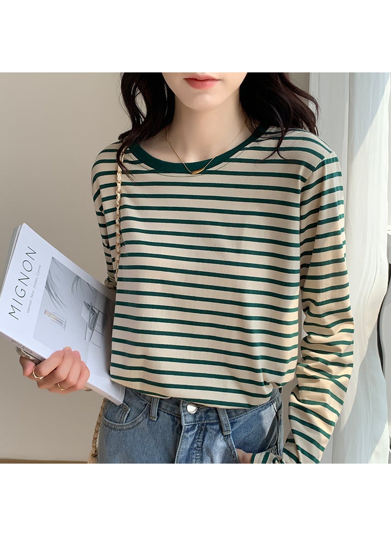 Generic Green Striped Base Layer Top Womens Loose-fit Inner Long Sleeve T-shirt Top New Spring Autumn 2024 Fashion Dress red stripe  - Image 2