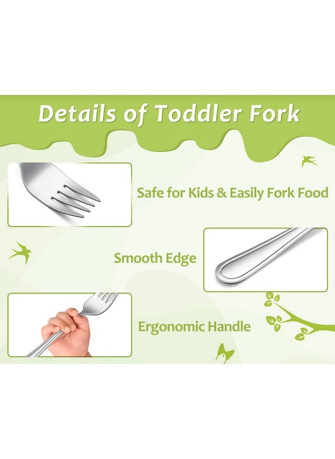 TeamFar - Toddler Forks 6 Pcs Stainless Steel Kids Utensil Small Fork For Child Self Feeding With Line Patterned Edge Non Toxic & Healthy Mirror Surface & Dishwasher Safe Easy To Grip - Image 1